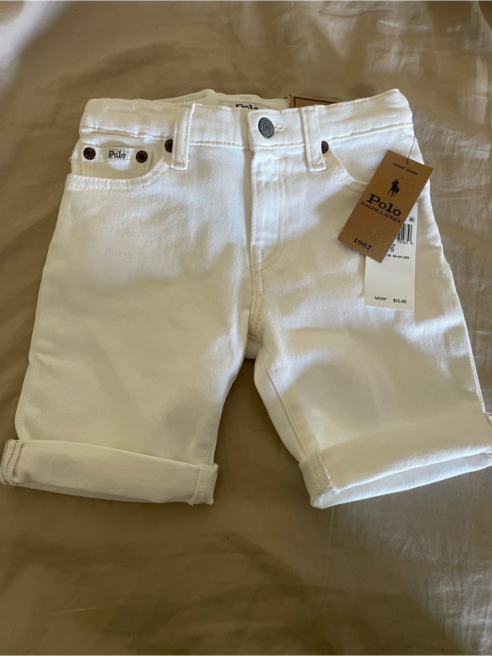 Ralph Lauren Kids Cream Denim Cuffed Shorts
